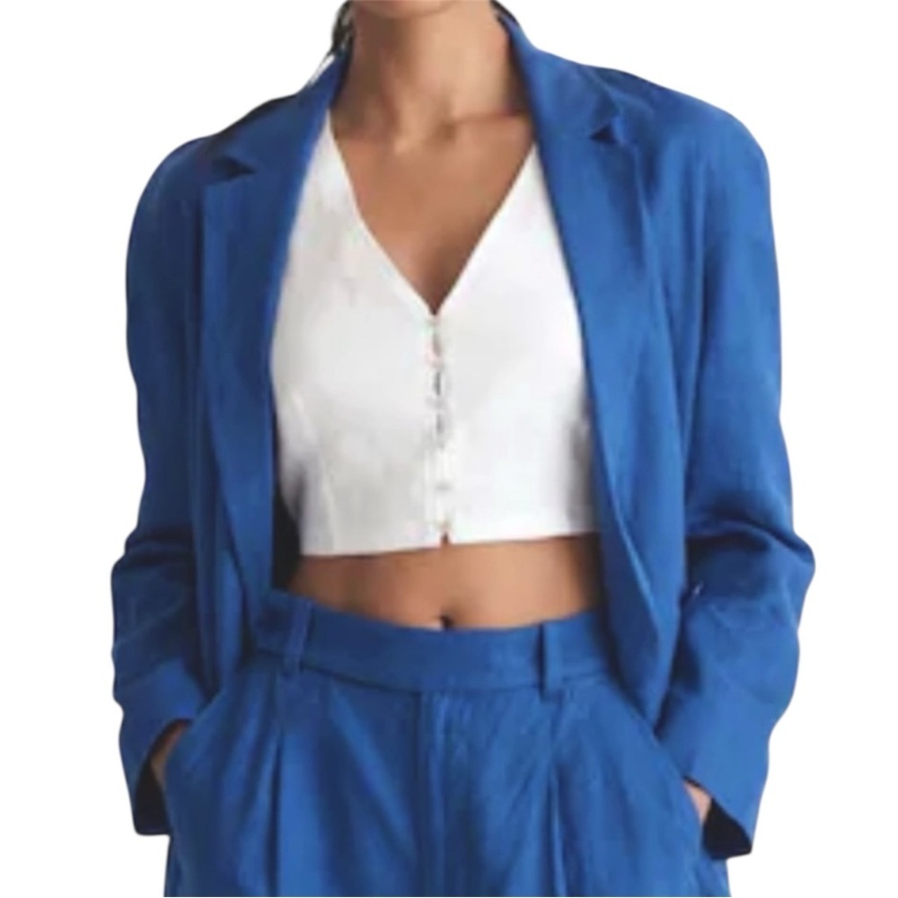 Madewell 100% Linen Double-Breasted Crossover Blazer Size L Bluestone